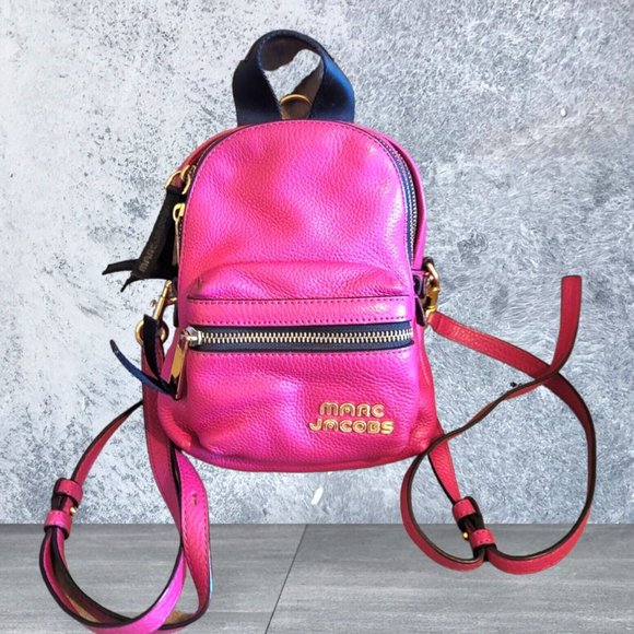 Marc Jacob fuchsia Pink Peddle Leather Two Ways Convertible Crossbody Backpack - Picture 3 of 16